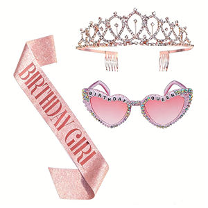 Set Pafu 3 Pezzi per <span class=keywords><strong>Compleanno</strong></span>: Corona da Regina, Fascia e Occhiali a Cuore Multicolore, Accessori per Foto e Decorazioni per Feste - Product Image 4