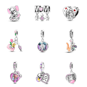 Ciondolo a Cuore in Argento con Fiori, Portafortuna per la Casa e la Famiglia, Regalo per la <span class=keywords><strong>Festa</strong></span> <span class=keywords><strong>della</strong></span> <span class=keywords><strong>Mamma</strong></span>, <span class=keywords><strong>Charm</strong></span> Pendente per Bracciale - Product Image 1