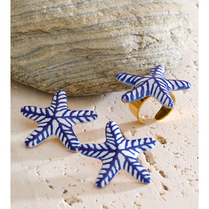JINYOU 5809 Nautical <strong>Blue</strong> Enamel Starfish Jewelry Set Stainless Steel Starfish Stud Earrings Matching <strong>Ring</strong> - Product Image 5