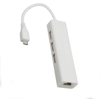 Adaptor Usb mikro Usb Usb2.0 ke Port Ethernet, Usb mikro Mini, Usb 2.0 ke Port Ethernet + 3 Port Usb 2.0 Hub 20cm kabel Rj45