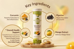 Comprimés effervescents de curcumine OEM 250 mg - Piperine - Soutien anti-inflammatoire et antioxydant au goût de curcuma - 20 comprimés - Product Image 2