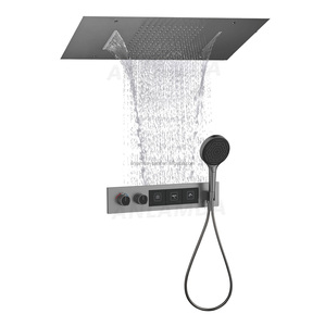 Nouveau Ensemble de douche thermostatique gris anthracite avec pommeau de plafond effet cascade et système de douche à 3 modes avec débit d'eau important - Product Image 1