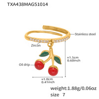 Pendentif Breloque Émail Fraise Trèfle Insecte en Acier Inoxydable Plaqué Or 18K, Ensemble de Bijoux de Mode Bracelet, Collier et Bague
