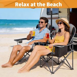 Chaise de camping pliable 500 LBS, chaises portables pliables avec porte-gobelets et poches latérales pour pelouse, plage, pêche, randonnée - Product Image 2