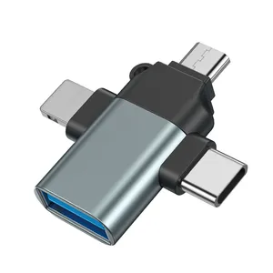 Adaptor OTG 3 dalam 1 adaptor USB mikro Tipe C ke USB 3.0 adaptor untuk Samsung S20 S10 Macbook Tipe C OTG adaptor untuk iPhone 14 13 12