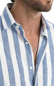 Chemise habillée décontractée pour homme, élégante, à manches courtes, boutonnée, perlée, rayée, 100 % polyester, chemise de plage - Product Image 4