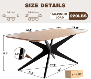 Table à manger rectangulaire spacieuse en MDF moderne personnalisée avec coins arrondis de sécurité pour meubles de salle à manger - Product Image 3