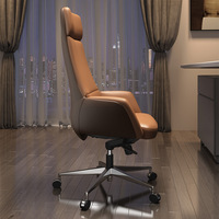 Chaise de bureau exécutive moderne minimaliste à dossier haut, revêtement en cuir, inclinable, confortable, réglable en hauteur, pivotante