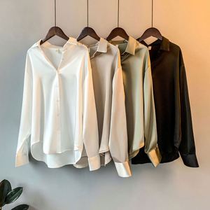 I-0341 Women's Vintage Casual Solid Spring <b>Summer</b> Woven Satin Tank Top V-Neck Eco-Friendly Breathable Front Logo - Product Image 1