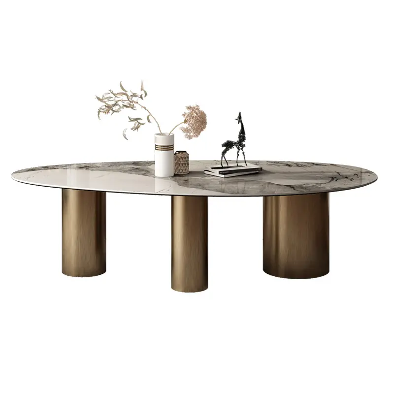 modern Italian rock plate Nordic metal foot oval combination dining table