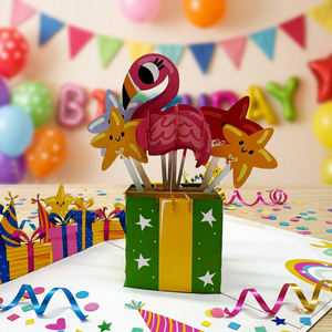 Carte pop-up 3D flamant rose faite à la main, design animalier personnalisé, artisanat en papier, best-seller Vietnam, tendance actuelle pour Thanksgiving et le Nouvel An - Product Image 1