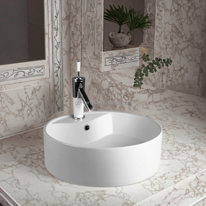 <span class=keywords><strong>Lavabo</strong></span> <span class=keywords><strong>Circular</strong></span> de Mármol Blanco Estilo Europeo, Montado en Gabinete, con un Solo Orificio, Moderno, Fácil de Limpiar, para Baño - Product Image 1