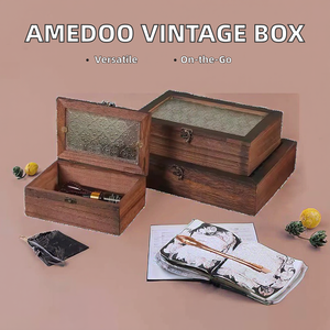 Amedoo Vintage Small Rectangle Wooden Storage Box Glass Lid Decorative Keepsake for Jewelry Home Gifts Unique Household Items - Product Image 3