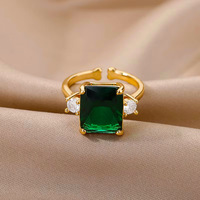 Bague élégante en zircon vert pour femme, style vintage, ton or, motif floral, bague statement, bijou pour mariage, fiançailles, fête, cadeau