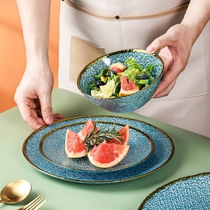 Ensemble de 3 pièces cristal <span class=keywords><strong>bleu</strong></span> de luxe Royal Hotel à manger Vaisselle en <span class=keywords><strong>verre</strong></span> à bord doré <span class=keywords><strong>Assiette</strong></span> à dîner en <span class=keywords><strong>verre</strong></span> pour mariage - Product Image 4