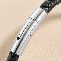 Bracelet en acier inoxydable 316L avec cordon tressé en PU et fermoir magnétique, noir mat, 3 couleurs, minimaliste, unisexe, hypoallergénique