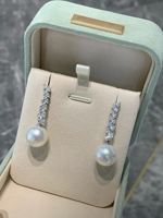 Boucles d'oreilles pendantes OEM en or 18 carats avec rangée de diamants marquise et perles blanches de mer du Sud australiennes 12-13 mm, bijoux fins de luxe sur mesure