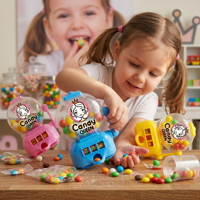 Groothandel op maat gemaakte plastic snoepjes, bubblegum balletjes, kauwsnoep met cartoon loterijmachine speelgoed snoep, kindersnoep, snoepfabriek