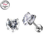 Boucles d'oreilles clous tendance Freya, cœur coloré en zircon, argent et titane G23, style coréen pour femme, vente en gros de bijoux de piercing corporel
