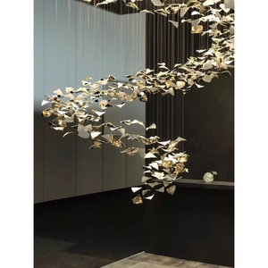 2024 nuovi prodotti Design semplice lampadario bianco e oro foglia d'acero luce pendente per soggiorno - Product Image 4