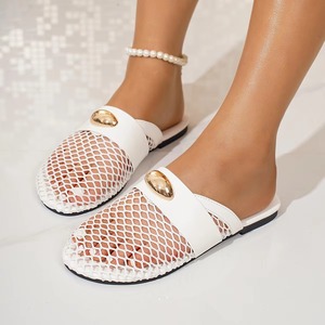 Custom Summer <strong>Women's</strong> Mesh Slides Breathable Mesh Upper Flat Slippers Gold Decor Non-slip Rubber Sole Custom Wholesale <strong>Sandals</strong> - Product Image 1