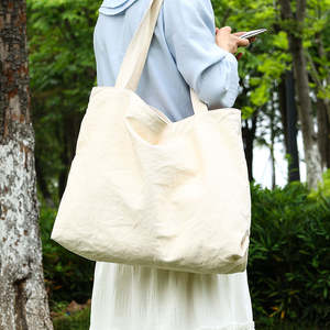กระเป๋าผ้าแคนวาสพร้อมโลโก้ที่ปรับแต่งได้ ผ้าฝ้ายแท้ ขนาดใหญ่ กระเป๋าสะพายไหล่ลำลองสำหรับผู้หญิง กระเป๋าช้อปปิ้ง - Product Image 2