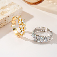 Gold-Silber Zweifarbiger Offener Ring mit Gemischten Runden und Baguette-Zirkonia Wellenförmiges Band Stapelbarer Cocktail-Schmuck Geschenk für Frauen