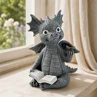 Statue de dragon en résine peinte à la main, figurine animalière lisant un livre, sculpture pour la maison, le bureau, la bibliothèque, la décoration de jardin