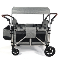 Nouveau chariot de jardin pour enfants à 4 places, chariot pliable pour bébé avec auvent et plateau à goûter