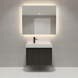 Meubles-lavabos de salle de bain 24 pouces, suspendus au mur, avec vasque en céramique, double porte, armoire de rangement en bois, design moderne - Product Image 2