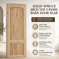 Pintu Gudang 96 inci, Kayu Spruce Solid 2 Panel Arch-Top, Sudah Terpasang, Tebal 1,38 inci, Interior Belum Finishing, Untuk Penggunaan Hotel, Gaya Farmhouse (Hanya Panel)