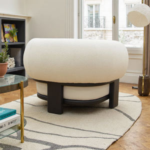 Sillón de diseño nórdico de lujo ligero, tapizado en felpa tipo peluche, con base de madera negra para sala de estar - Product Image 4