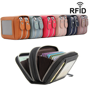 Genuine Leather <b>RFID</b> Blocking Accordion Card Holder, Double Zip Large Capacity <b>Wallet</b>, OEM/ODM Custom Factory - Product Image 2