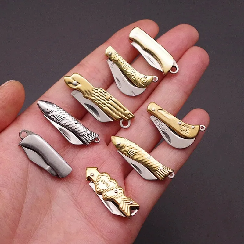 Mini Pocket Knife Folding Brass Keychain Blade Cutter Tool Gift For Camping Outdoor