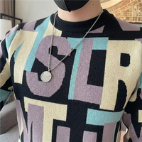 Pull en tricot d'hiver personnalisé OEM vintage en jacquard avec lettres et blocs de couleur pour homme