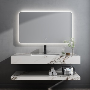 Set di Mobili da Bagno di Lusso a Parete con Lavabo a Doppio Strato e Specchio con Lavabo in Ceramica Integrato - Product Image 1