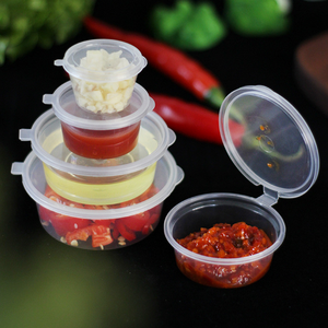 Tasses jetables en plastique PP pour portions de sauce 1oz 1.5oz 2oz 3oz 4oz bols de service à condiments contenant de charcuterie avec couvercle à charnière - Product Image 1