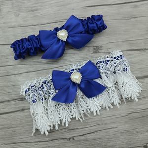 <span class=keywords><strong>Jarretière</strong></span> de mariée en satin élastique <span class=keywords><strong>bleu</strong></span> royal décoratif coeur perle ruban jarretières de mariée en gros - Product Image 1