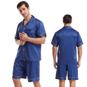 2022 ODM OEM High Quality Summer <strong>Men</strong> Satin Sleepwear <strong>Short</strong> Sleeve and <strong>Shorts</strong> Woven 2 Pieces Solid Satin Pajama Set - Product Image 2