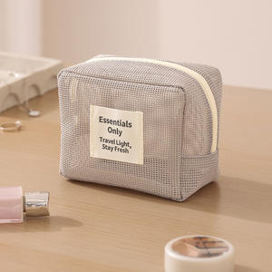 耐久性のあるファッションストライプメッシュミニジッパーバッグ12cm小型トラベルキット収納ポーチ、美容メイクアップリップスティックコスメティックバッグ用 - Product Image 4