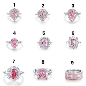 S925 Sterling Silver Radiant Cut Màu Hồng Icicle Cubic Zirconia Nhẫn Đầy Màu Sắc Đá Quý Đám Cưới Và Engagement Ring - Product Image 2