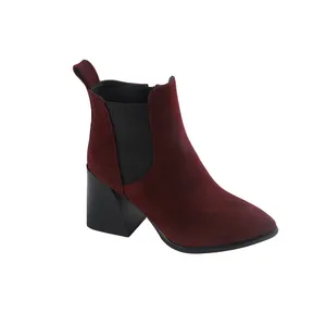 Manufacturers Wholesale New Pointy Ankle Red Thick Heel Fur Mid Heel Boots Female Boots Women Shoes