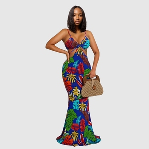 Vestido Maxi Ajustado con Tirantes y Estampado de Hojas, Sexy y Moderno para Mujer - Product Image 2