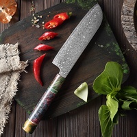 Couteau Santoku en acier Damas forgé de 7 pouces, ambidextre, avec manche rond en bois, couteau à découper la viande de style japonais