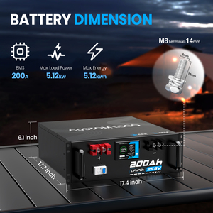 Batterie 25,6 V 200 Ah 5 kWh avec écran LCD, BMS intelligent et interrupteur externe pour stockage solaire domestique - Product Image 3