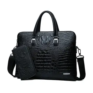 New Style Men's Bag Crocodile Pattern Double Pull Handbag Men's Business Briefcase Fashion Diagonal Shoulder Computer Bag