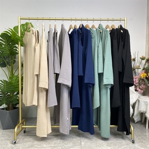 1958# New Style Three Piece Women <b>Cardigan</b> Set Muslim Open Abaya Sleeveless Top and Elastic Waist Loose Pant With Pockets Sets - Product Image 6