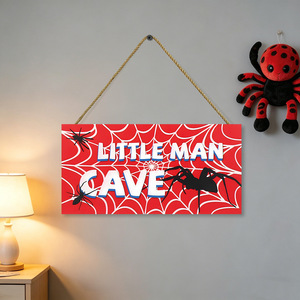 En gros Plaque murale en bois pour décoration de chambre d'enfants et de garçons, motif 'Little Man Cave' avec toile d'araignée rouge et araignée noire - Product Image 6