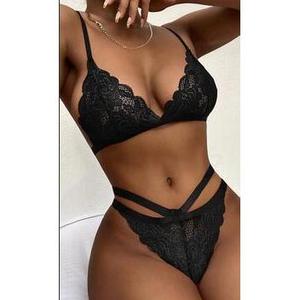 En stock, lencería sexy de encaje transparente de tres piezas, nuevo estilo, perfecta para la medianoche, chicas sensuales, europeas y americanas. - Product Image 1