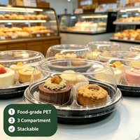 Boîte à collation ronde transparente à trois compartiments en plastique de qualité alimentaire pour l'emballage de fruits, de noix et de mini-gâteaux